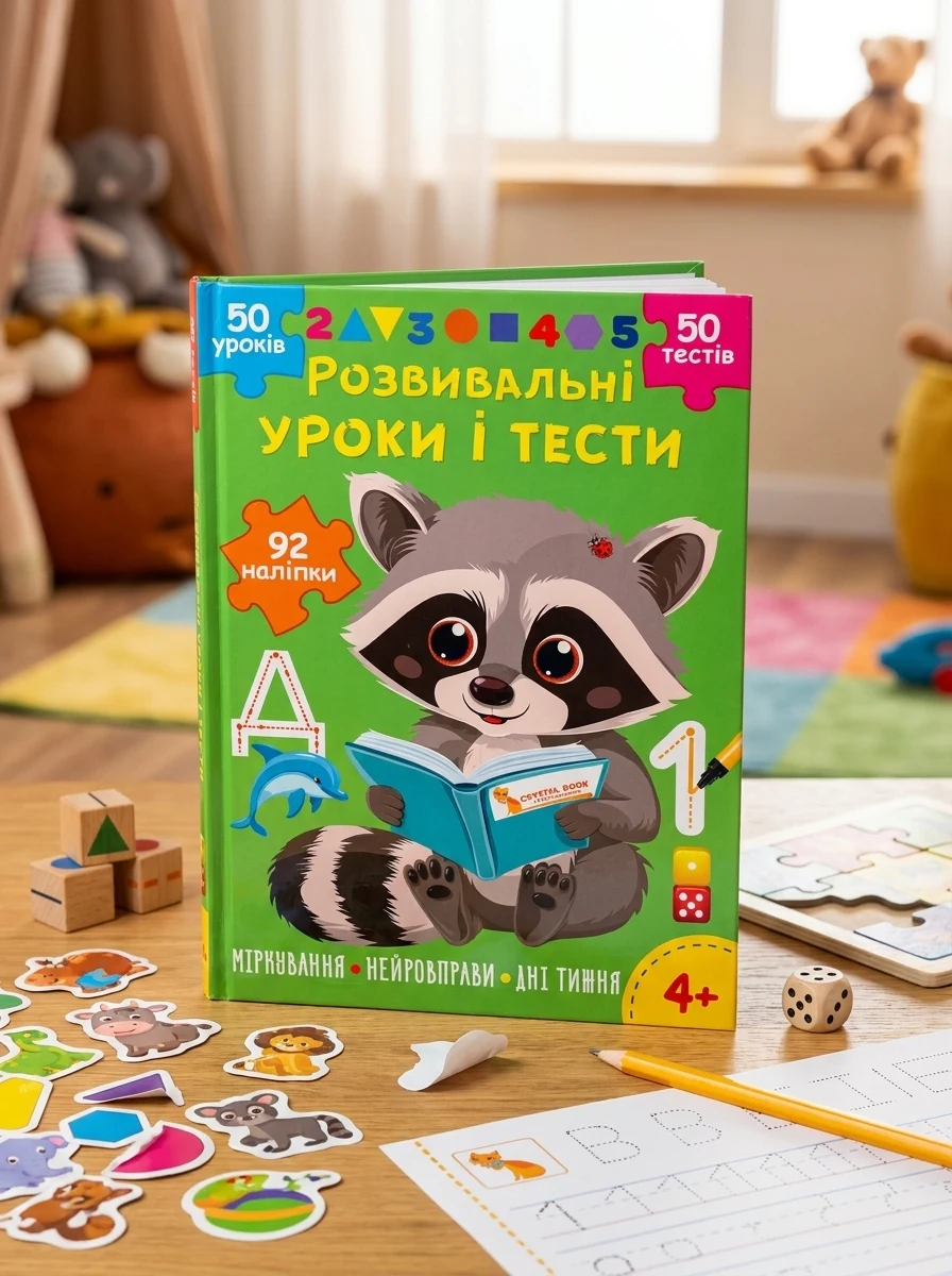 Розвивальні уроки і тести. Єнот. 92 наліпки, — Дитяча література
