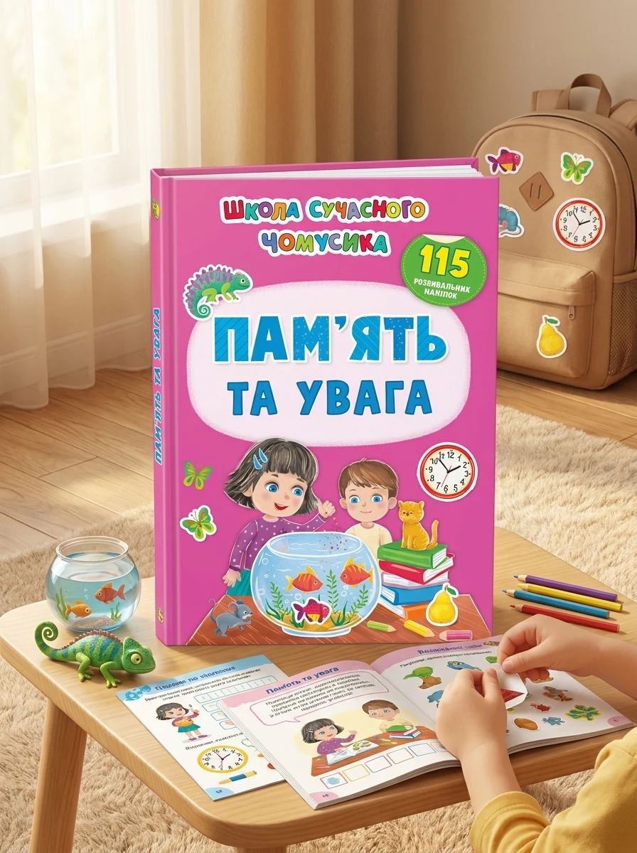 Школа сучасного чомусика. Пам’ять та увага. 115 розвивальних наліпок, — Дитяча література