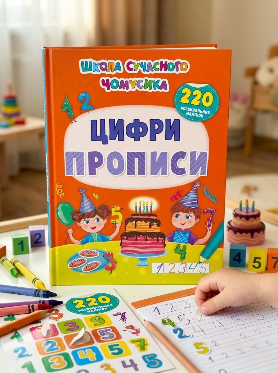 Школа сучасного чомусика. Прописи. Цифри. 220 розвивальних наліпок, — Дитяча література
