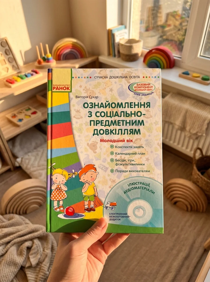 Сучасна дошкільна освіта. Ознайомлення з соціально-предметним довкіллям. Молодший вік (+CD) — Вікторія Сухар, обкладинка