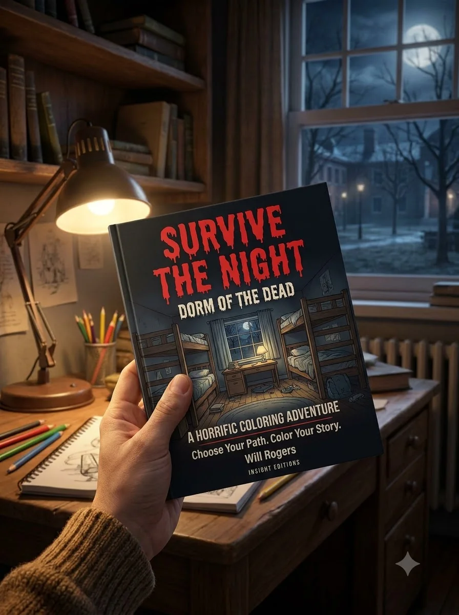 Survive the Night. Dorm of the Dead. A Horrific Coloring Adventure — Вілл Роджерс, обкладинка