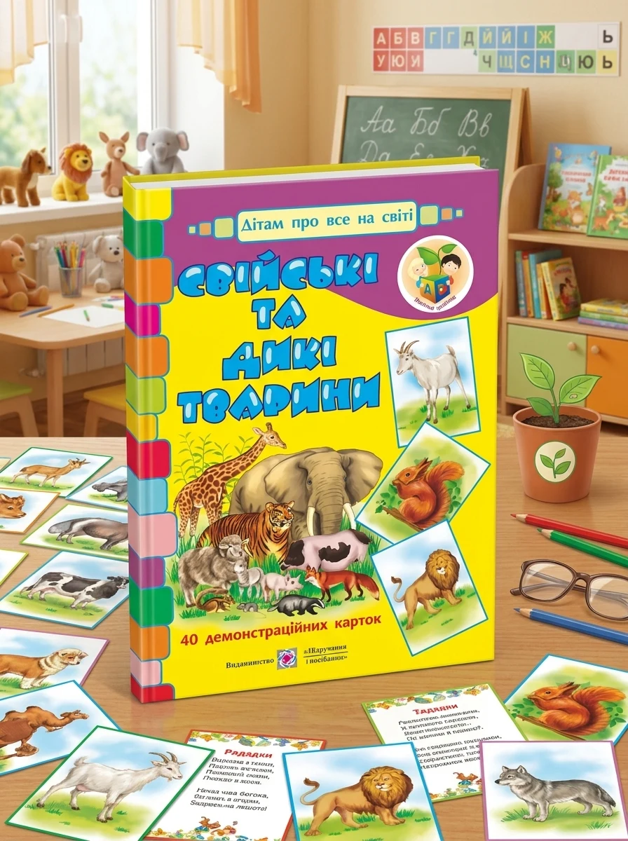 Свійські та дикі тварини. Демонстраційні картки — Корнєєва О., обкладинка