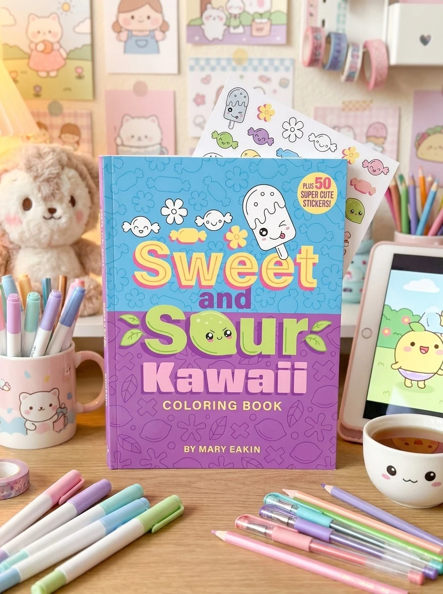 Sweet and Sour Kawaii Coloring Book. Plus 50 Super Cute Stickers! — Дитяча література