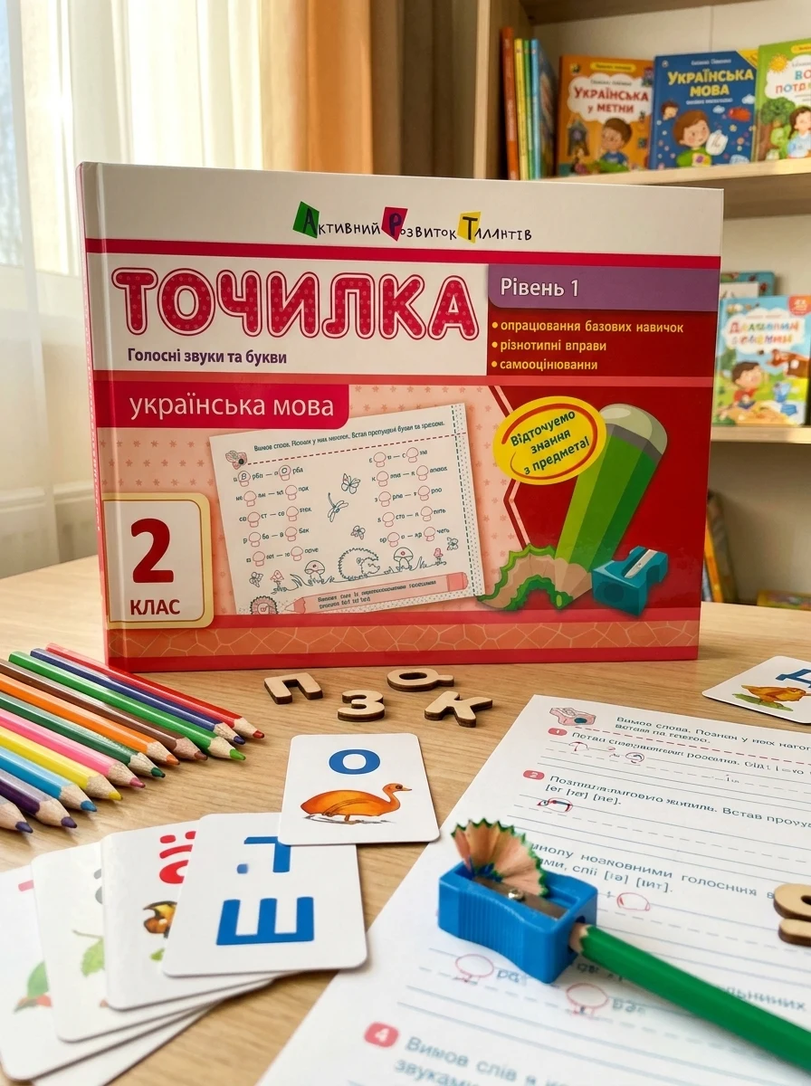 Точилка. Українська мова 2 клас. Рівень 1. Голосні звуки та букви — Вивчення мов