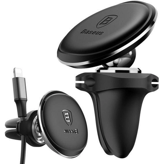 Тримач для мобiльного Baseus Magnetic Air Vent Car Mount Holder with cable clip Black