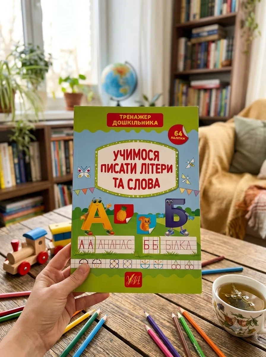 Учимося писати літери та слова. Тренажер дошкільника. 64 наліпки — фото 2