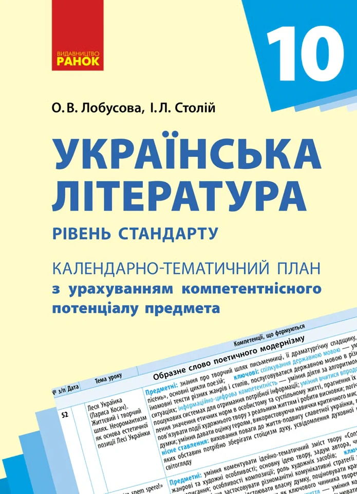 Українська література 11 клас. Календарно-тематичний план. Рівень стандарту
