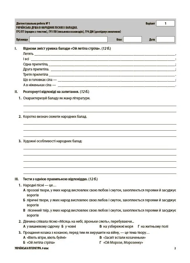 Українська література. Усі діагностувальні роботи. 9 клас — Ольга Куцінко, фото 4