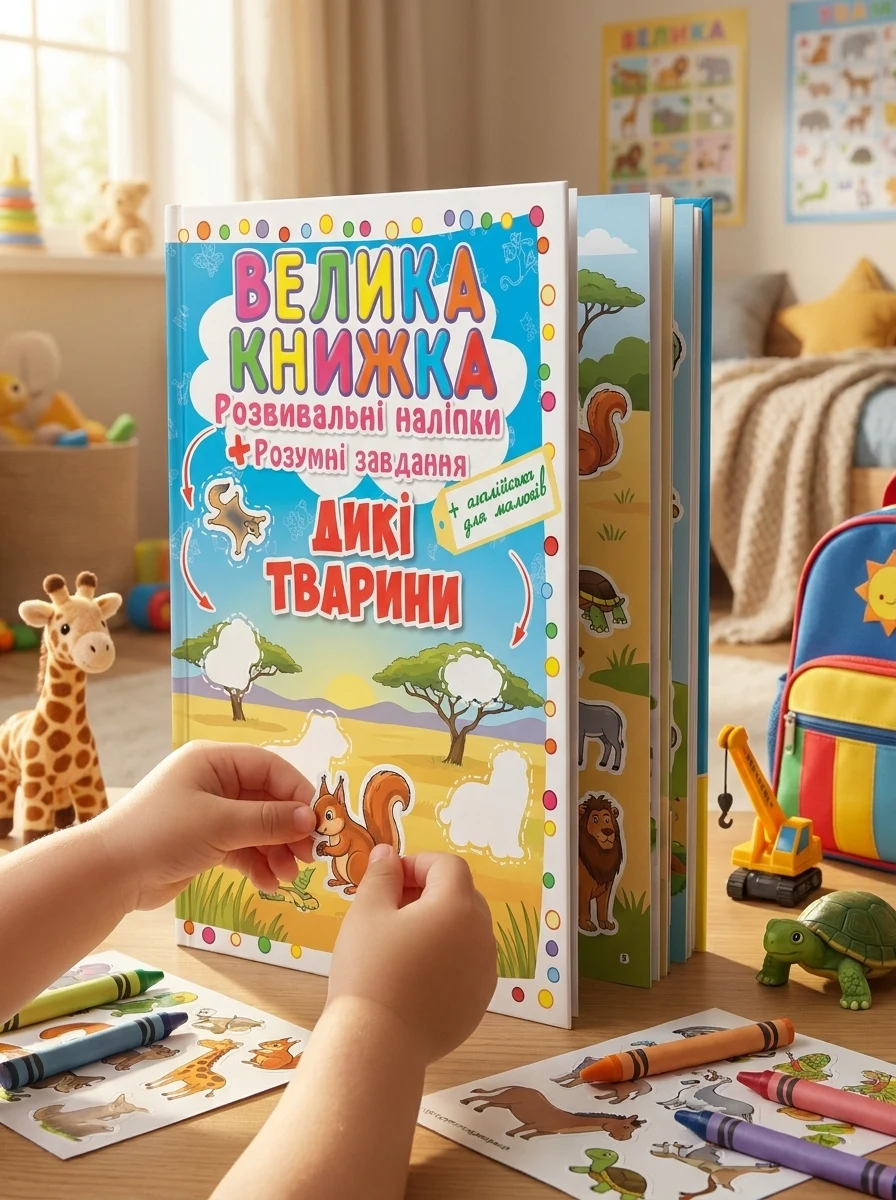 Велика книжка. Розвивальні наліпки. Розумні завдання. Дикі тварини — Дитяча література