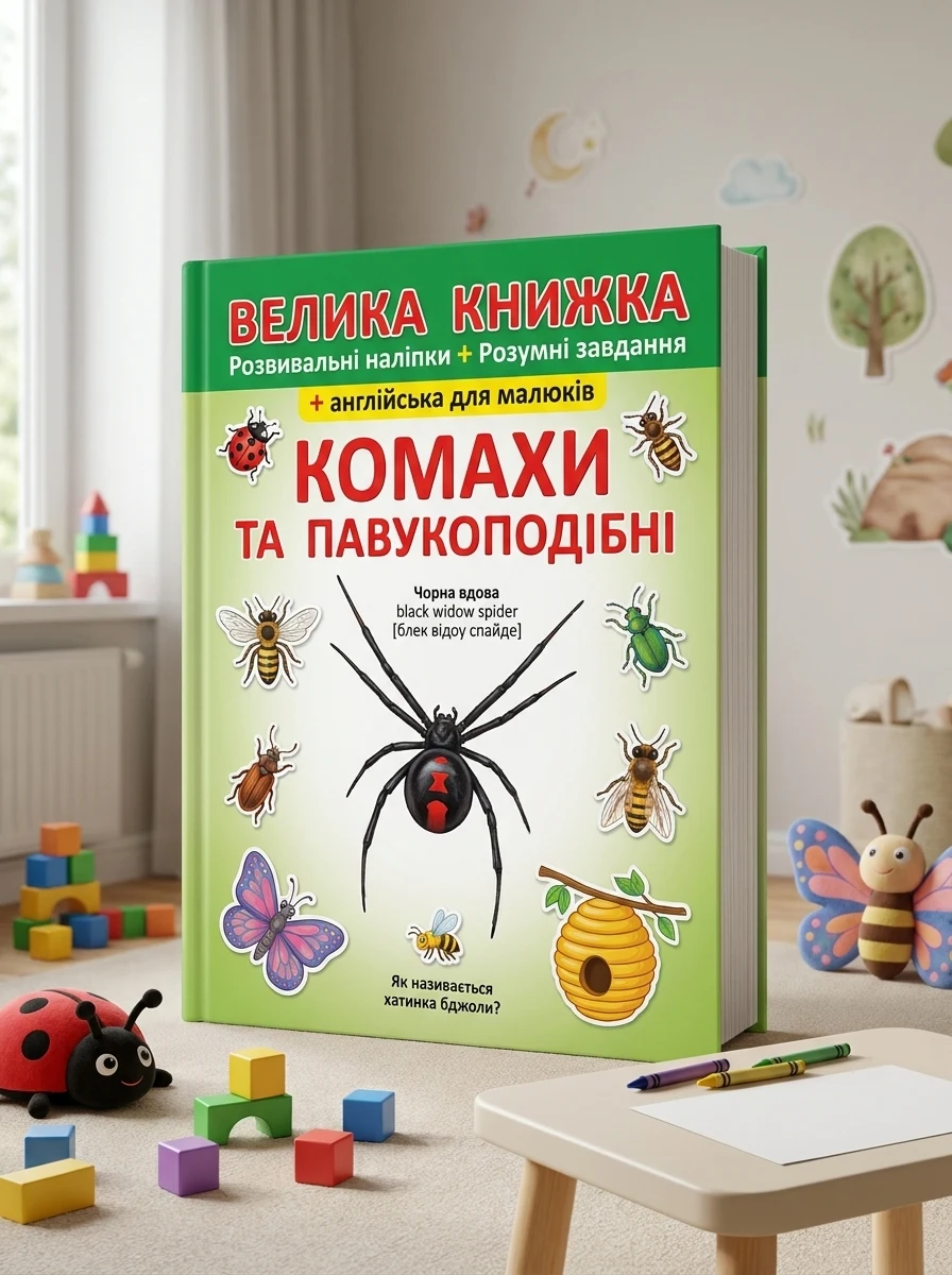 Велика книжка. Розвивальні наліпки. Розумнi завдання. Комахи та павукоподібні — Дитяча література