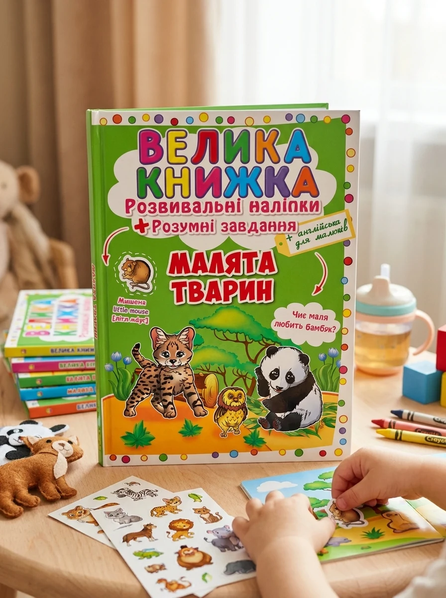 Велика книжка. Розвивальні наліпки. Розумні завдання. Малята тварин — Дитяча література