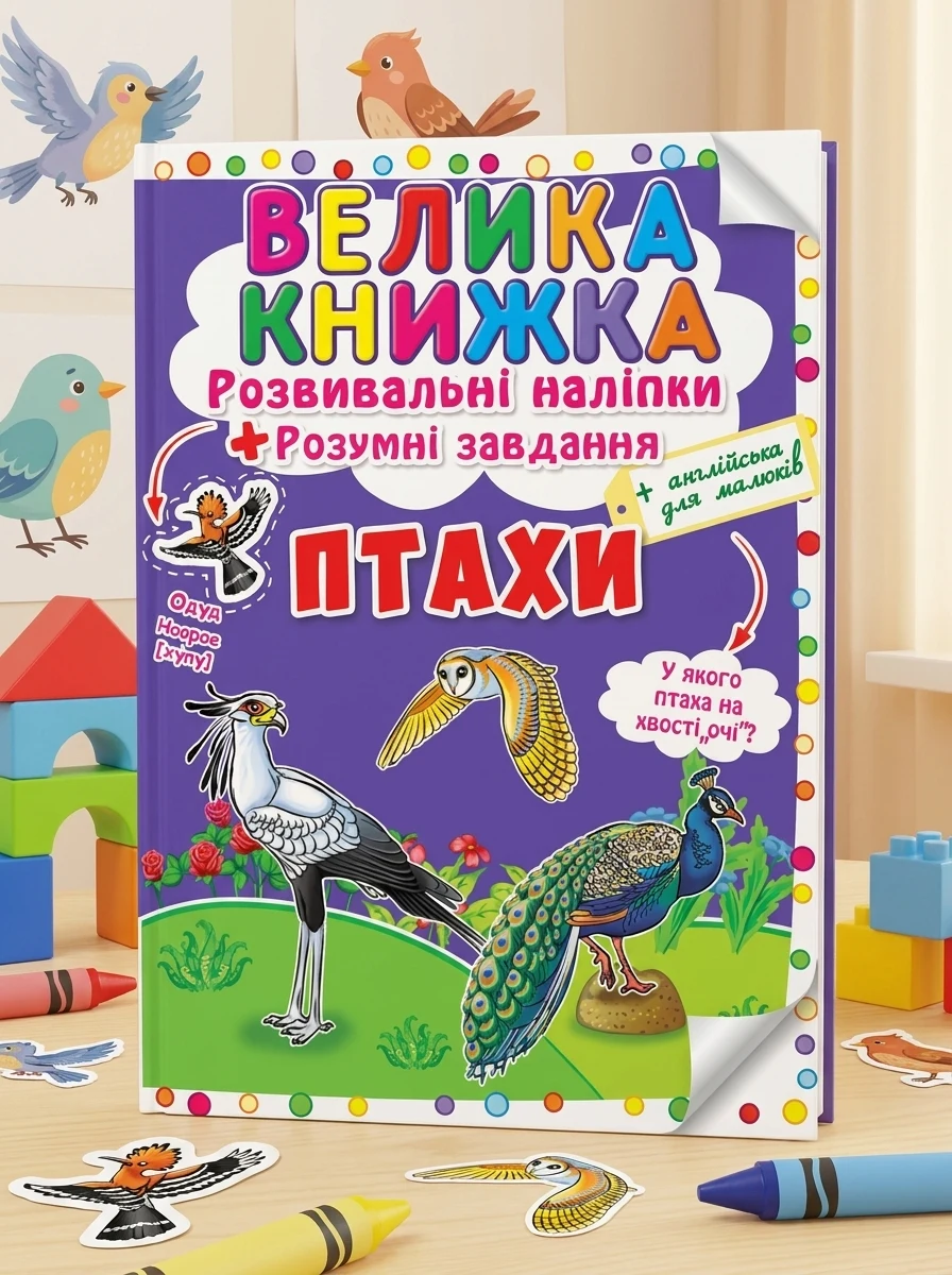 Велика книжка. Розвивальні наліпки. Розумні завдання. Птахи — Дитяча література