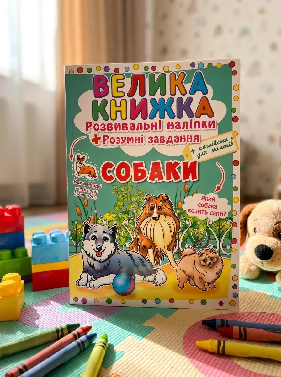 Велика книжка. Розвивальні наліпки. Розумнi завдання. Собаки — Дитяча література