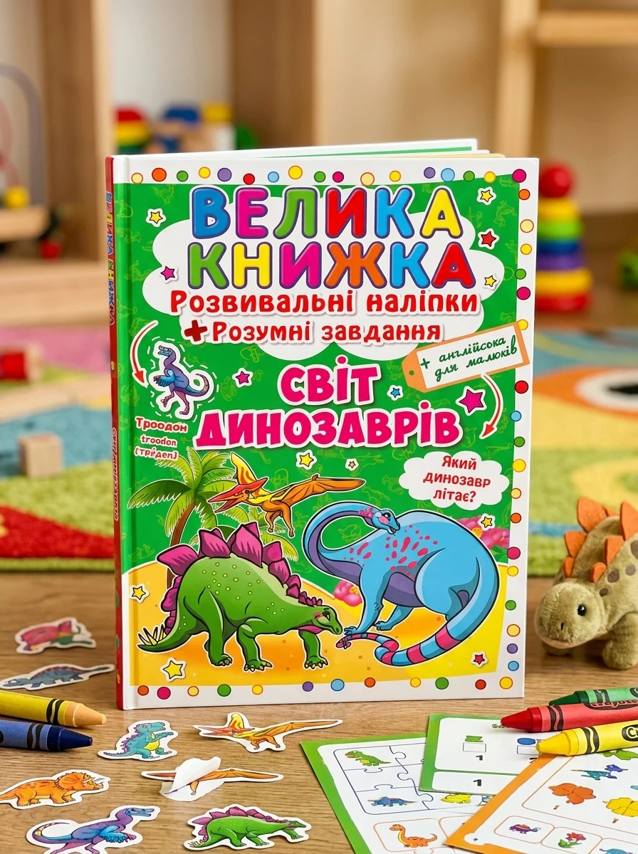 Велика книжка. Розвивальні наліпки. Розумнi завдання. Світ динозаврів — Дитяча література