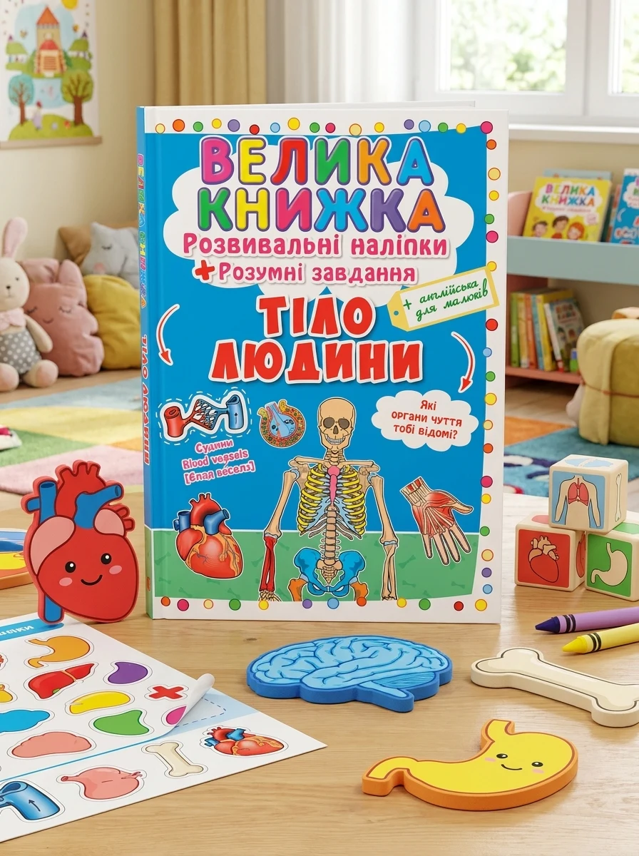Велика книжка. Розвивальні наліпки. Розумнi завдання. Тіло людини
