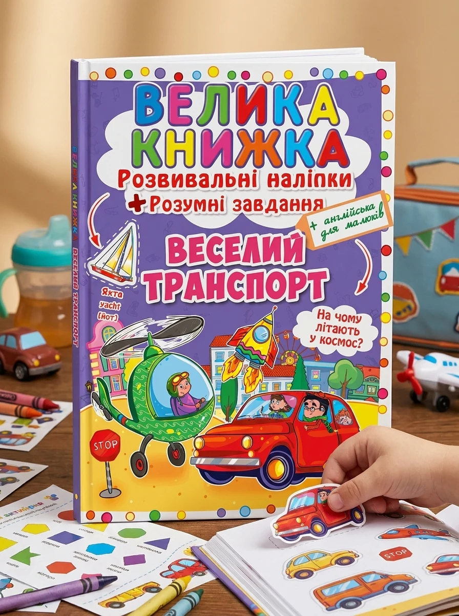 Велика книжка. Розвивальні наліпки. Розумнi завдання. Веселий транспорт — Дитяча література