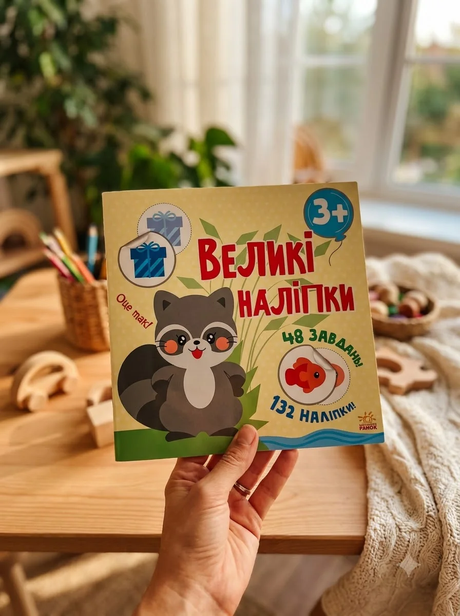 Книга з великими наліпками: Наклей єнота — фото 2