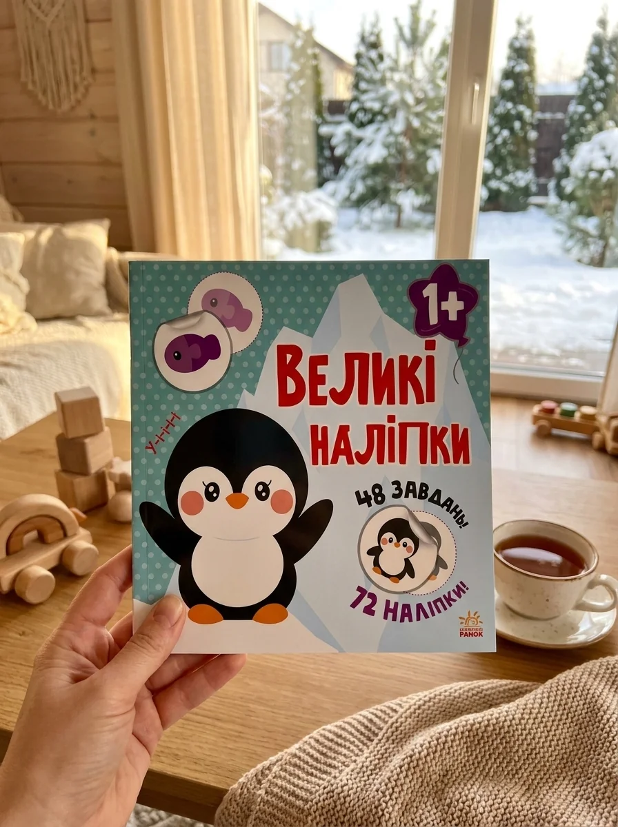 Книга з великими наліпками: Наклей пінгвіна — фото 2