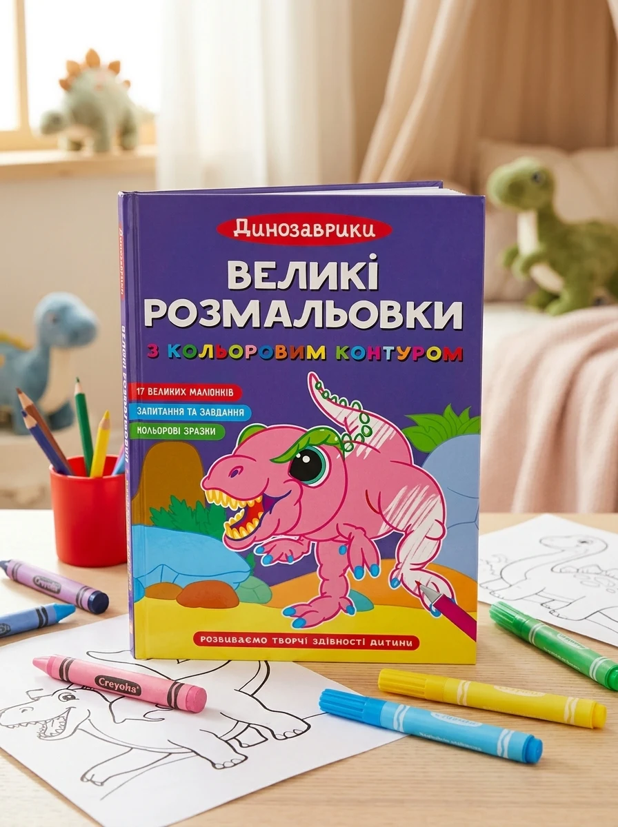 Великі розмальовки з кольоровим контуром. Динозаврики — Дім, сім'я, релігія