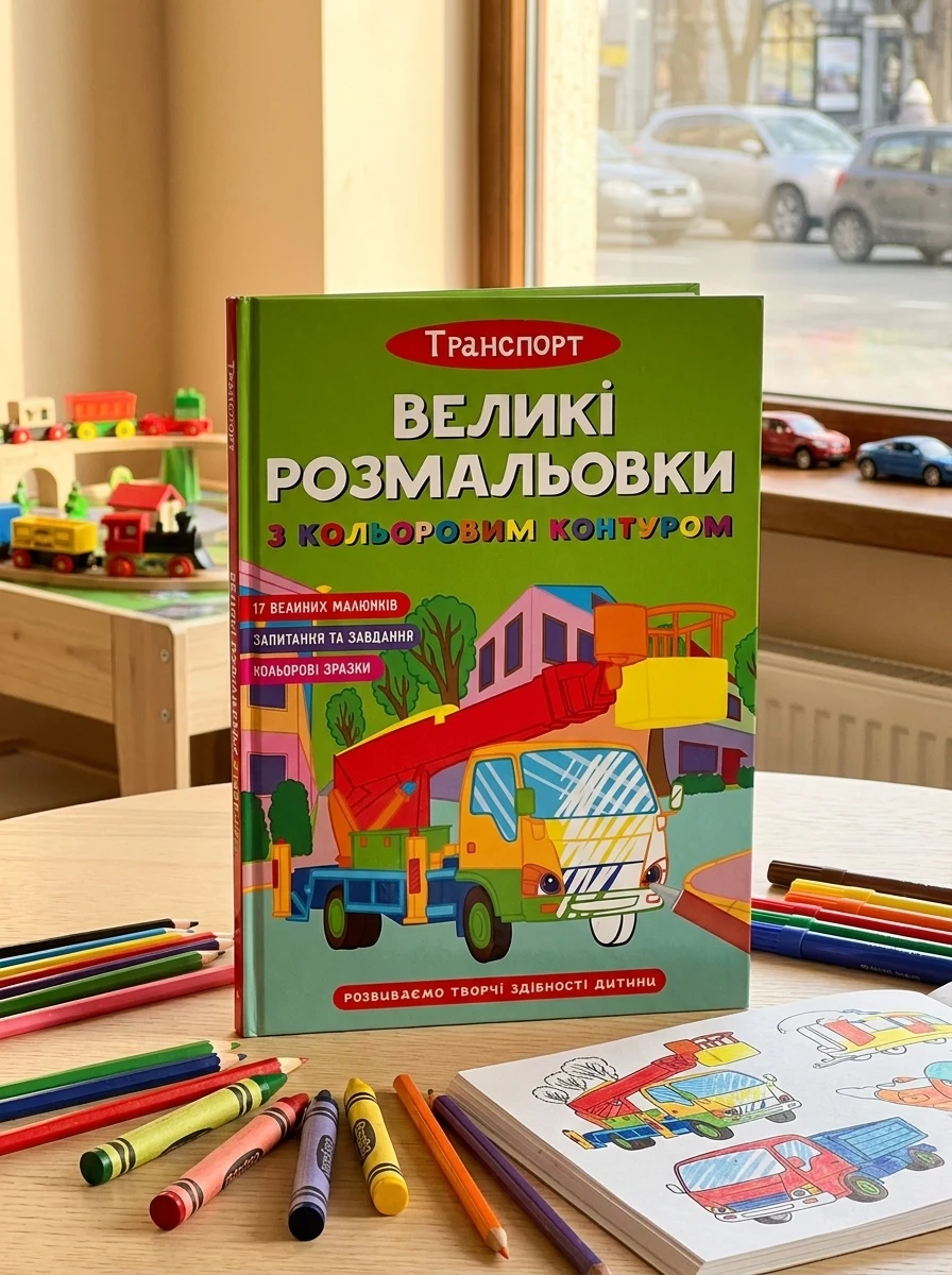 Великі розмальовки з кольоровим контуром. Транспорт — Дитяча література