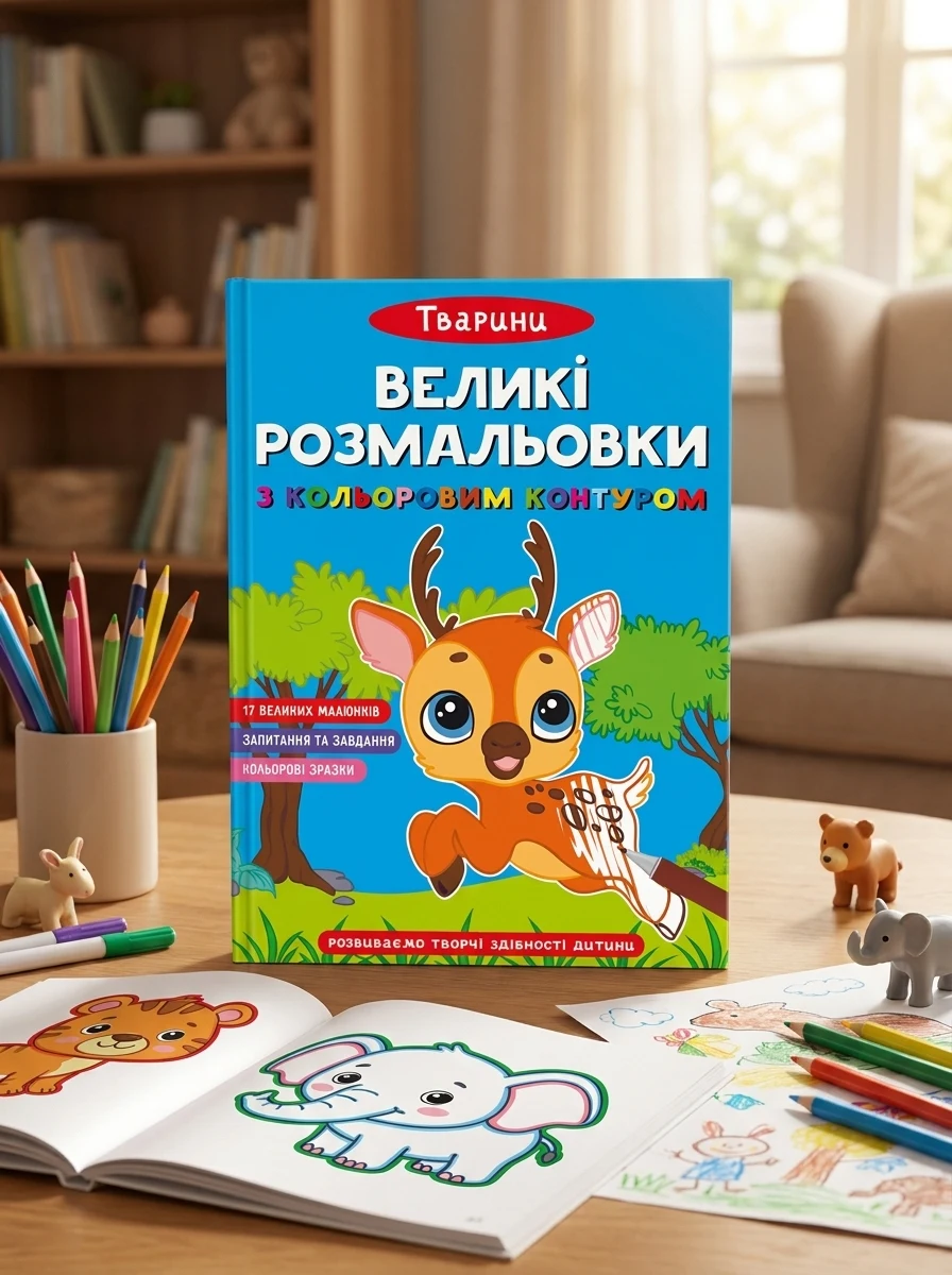 Великі розмальовки з кольоровим контуром. Тварини — Дитяча література