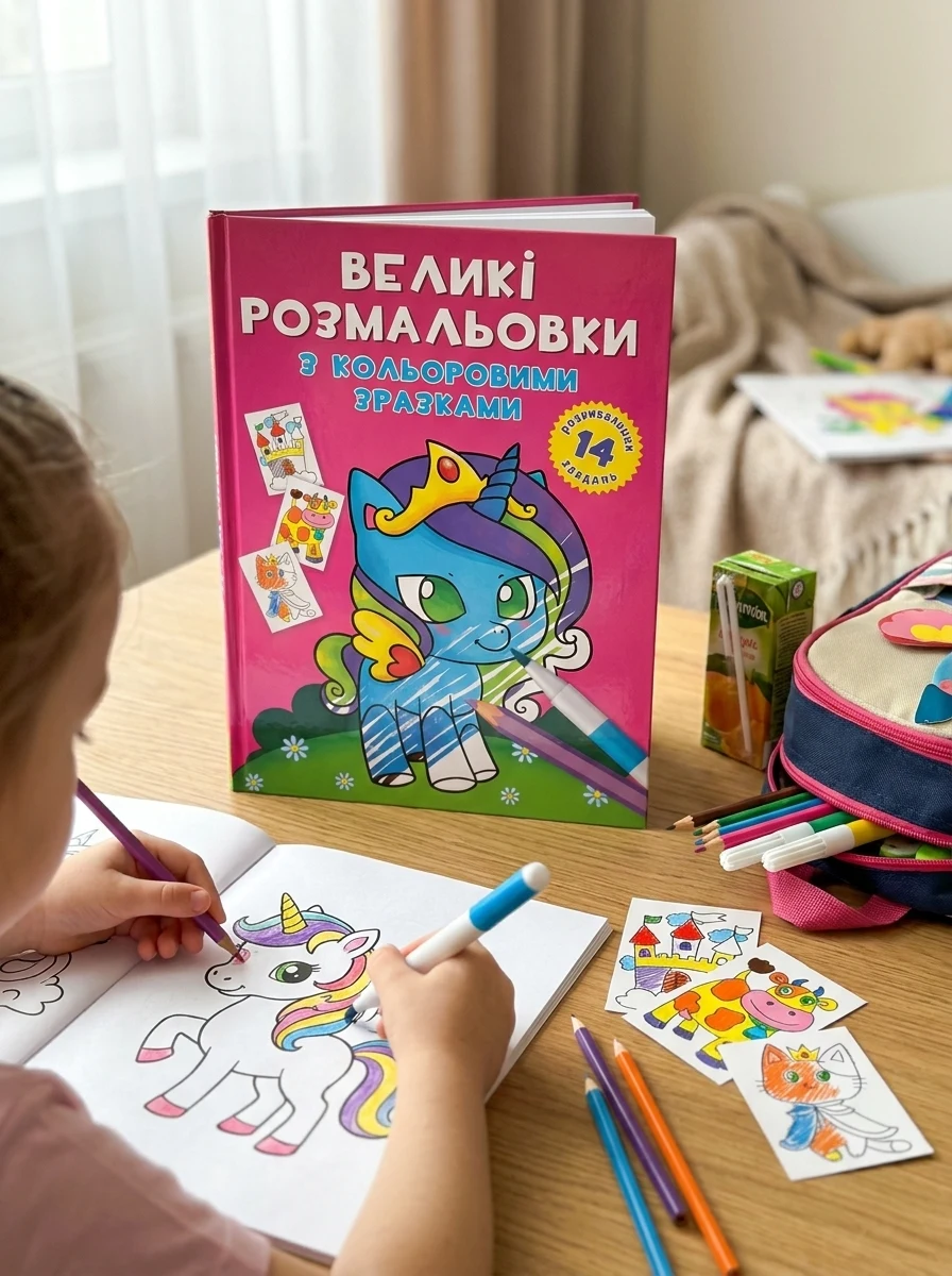 Великі розмальовки з кольоровими зразками. Єдиноріг — Дитяча література