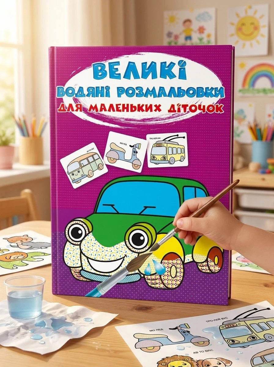 Великі водяні розмальовки для маленьких діточок. Машинки
