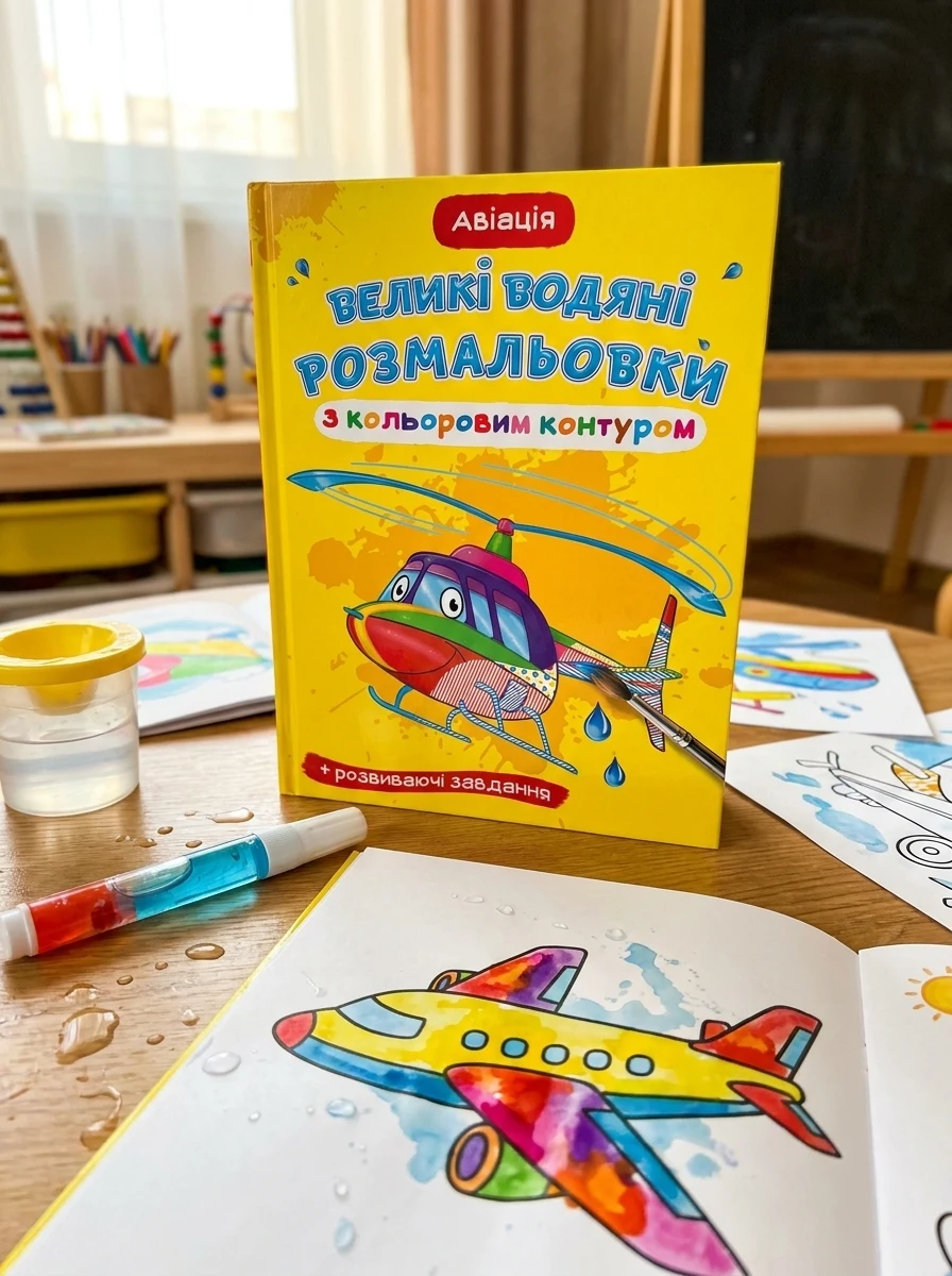Великі водяні розмальовки з кольоровим контуром. Авіація — Дитяча література