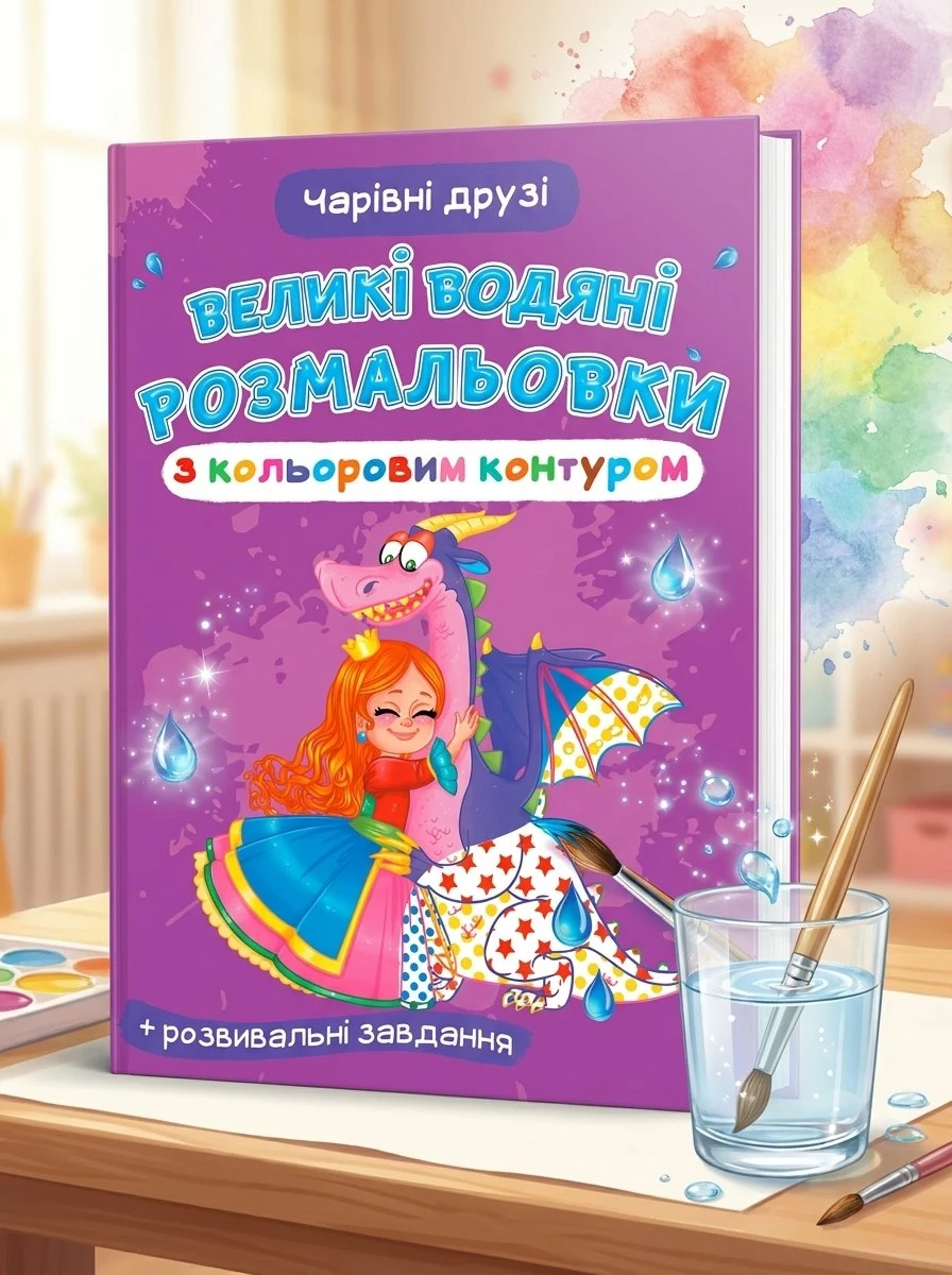 Великі водяні розмальовки з кольоровим контуром. Чарівні друзі