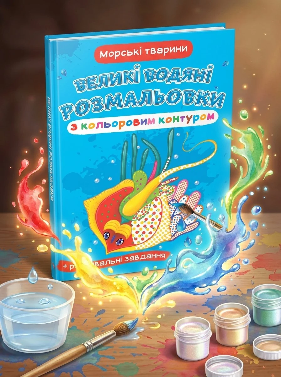 Великі водяні розмальовки з кольоровим контуром. Морські тварини — Ф. де Ліс, обкладинка