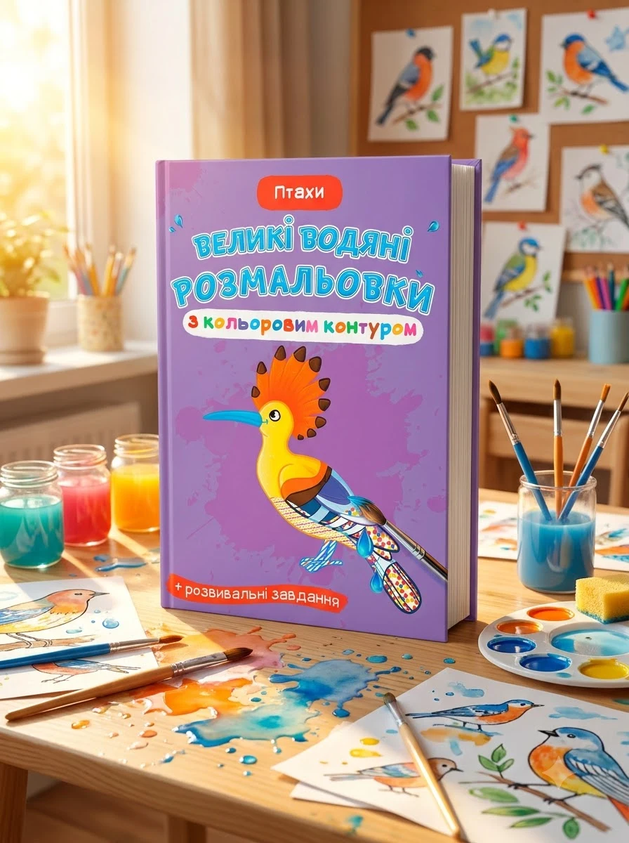 Великі водяні розмальовки з кольоровим контуром. Птахи — Книги