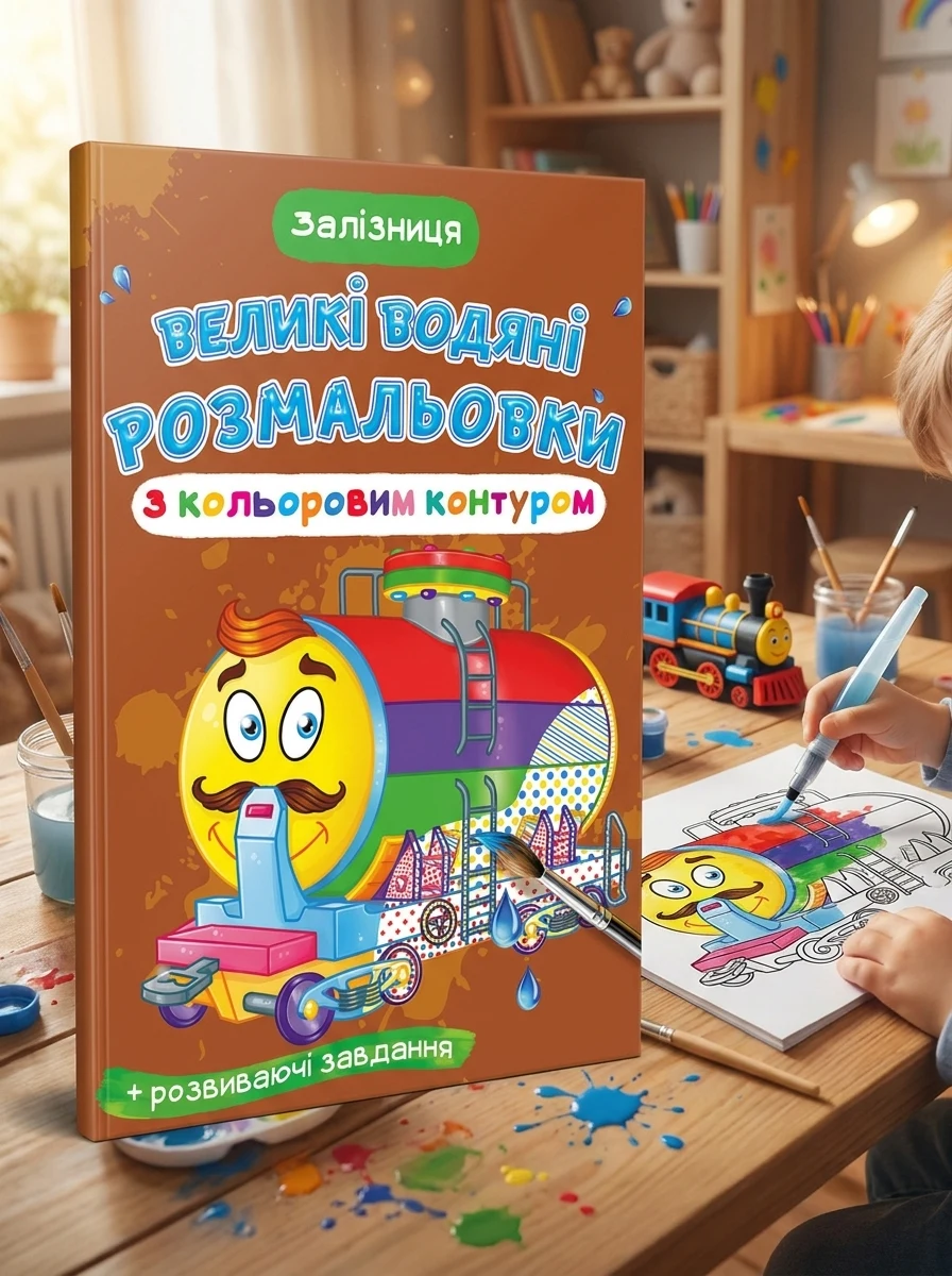 Великі водяні розмальовки з кольоровим контуром. Залізниця — Книги