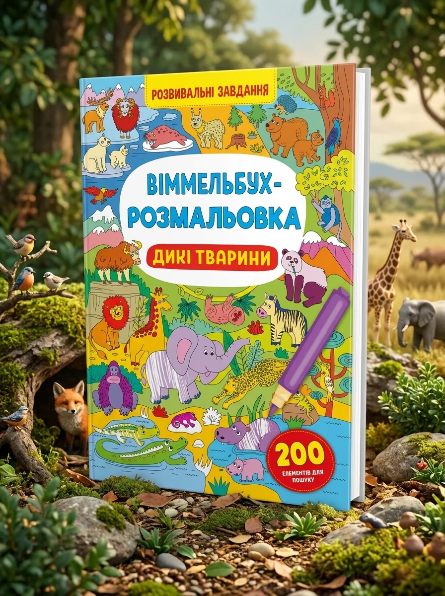 Віммельбух-розмальовка. Дикі тварини — фото 2