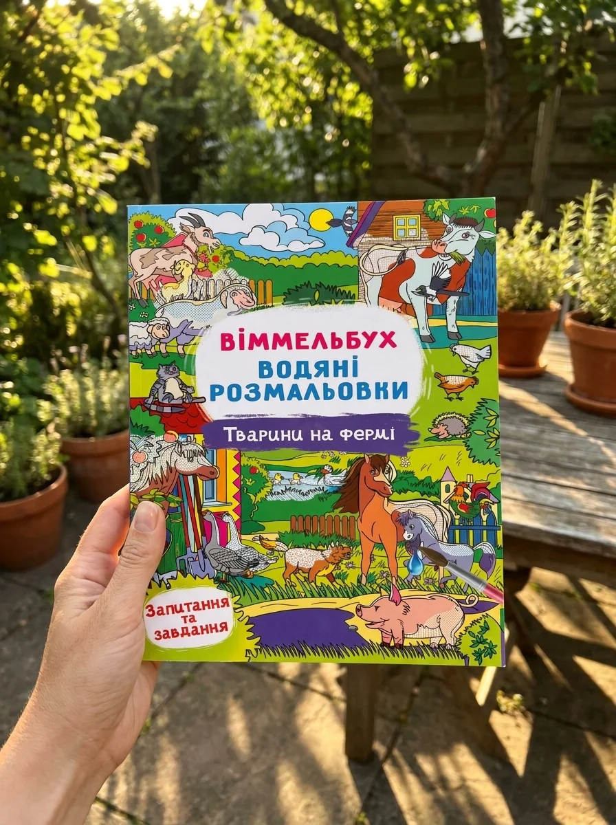 Віммельбух. Водяні розмальовки. Тварини на фермі — Дитяча література