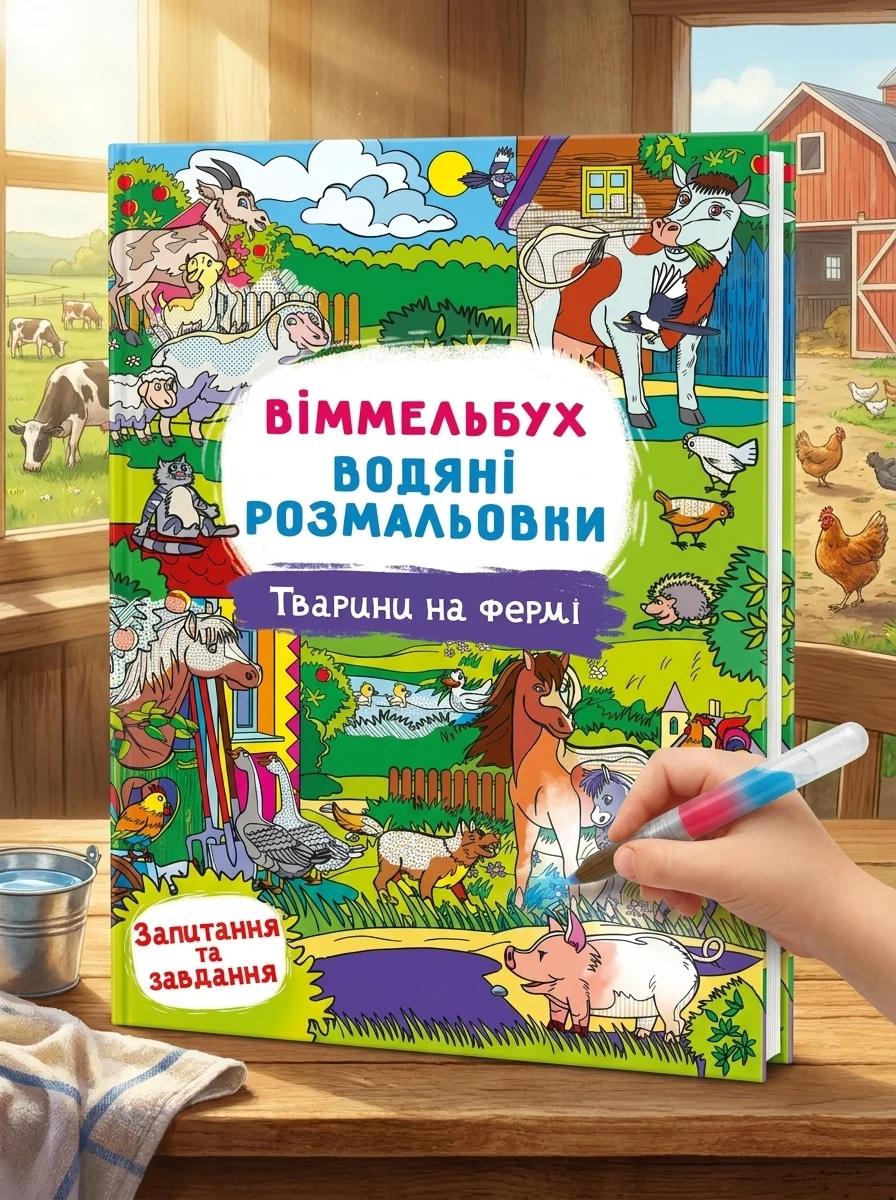 Віммельбух. Водяні розмальовки. Тварини на фермі — фото 2