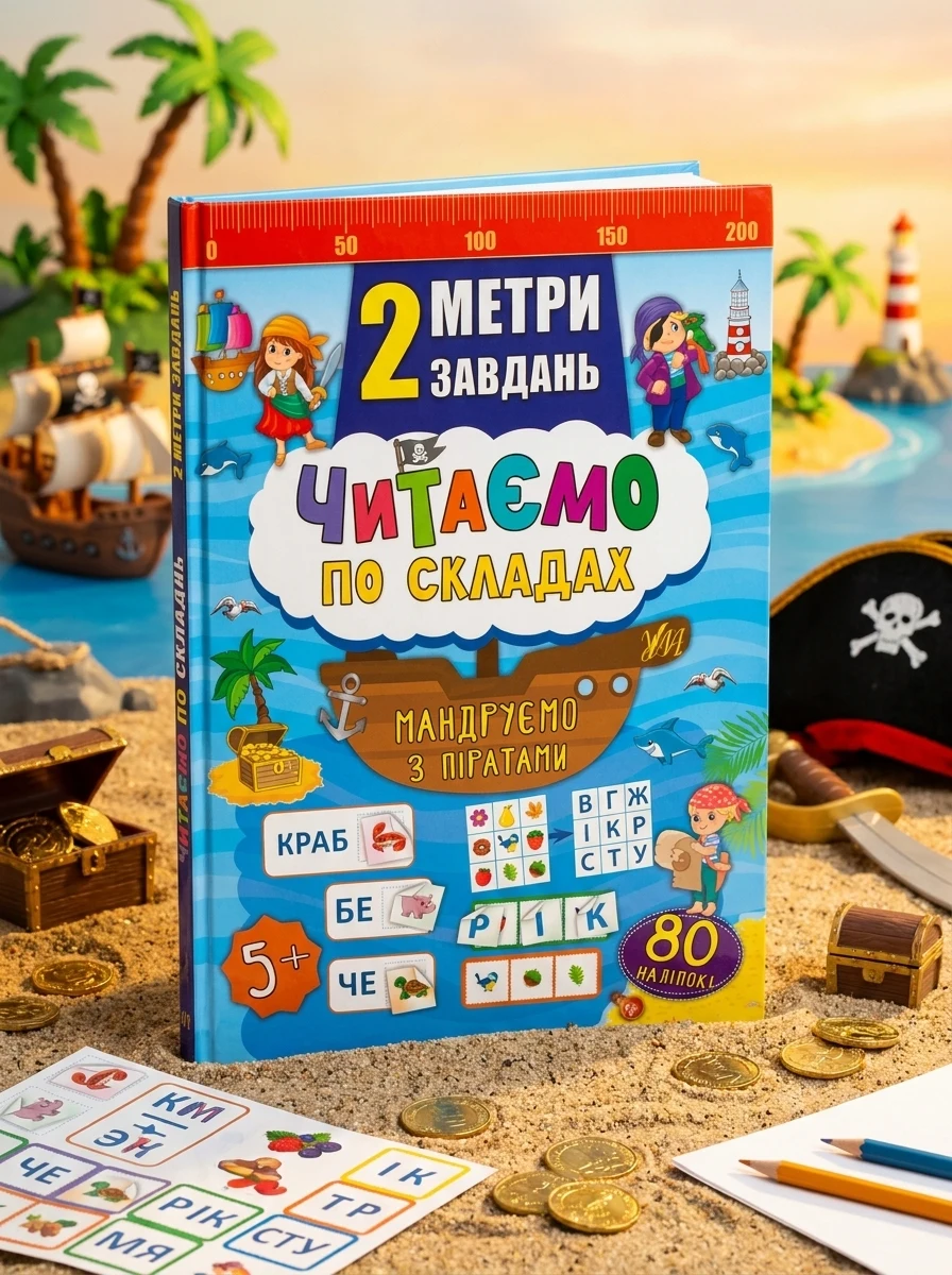 2 метри завдань. Читаємо по складах. Мандруємо з піратами — Розвивальні книги