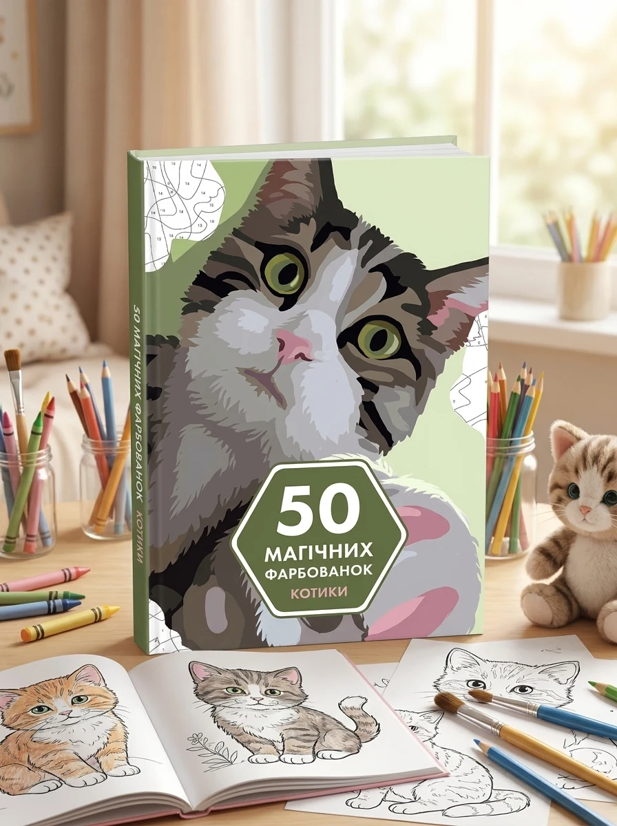 50 магічних фарбованок. Котики — Розмальовки для дітей
