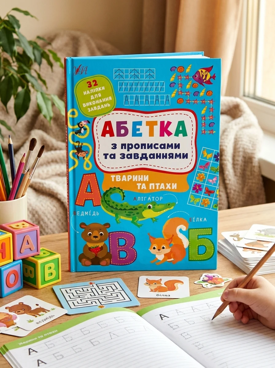 Абетка з прописами та завданнями. Тварини та птахи — Пізнавальні книги для дітей