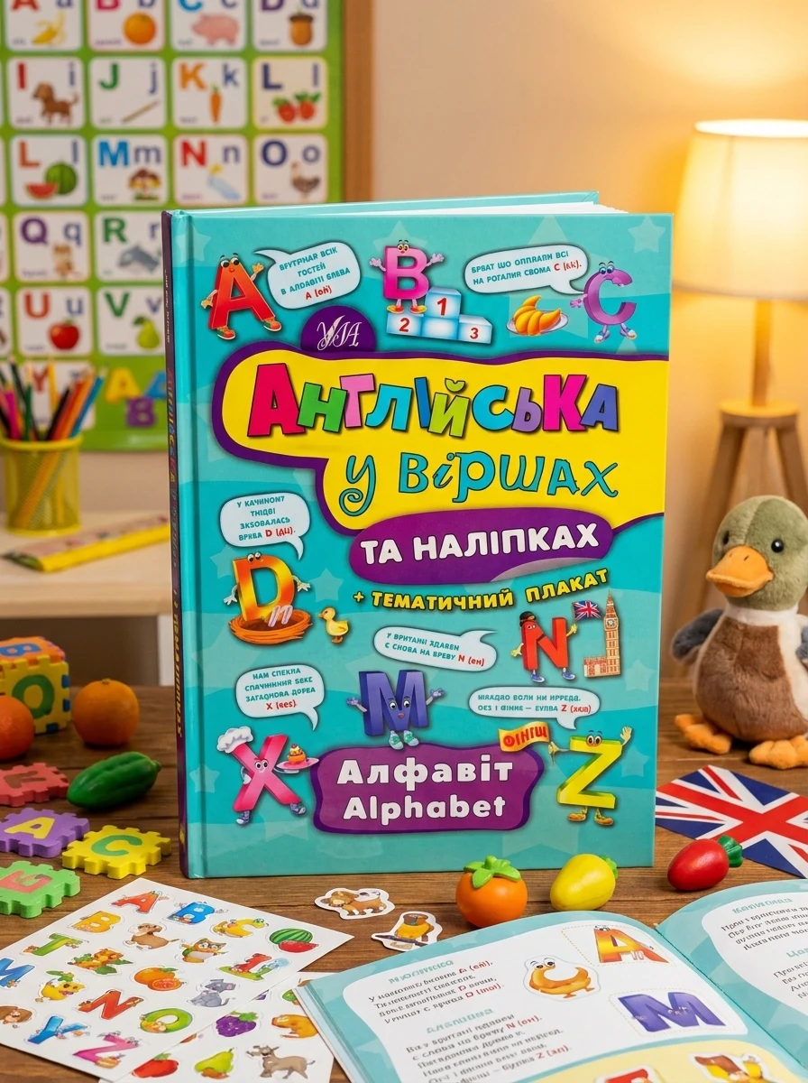 Англійська у віршах та наліпках. Alphabet. Алфавіт. Тематичний плакат — Книги-іграшки