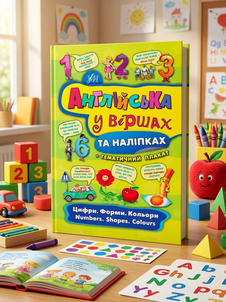 Англійська у віршах та наліпках. Цифри. Форми. Кольори. Numbers. Shapes. Colours — Книги з наліпками
