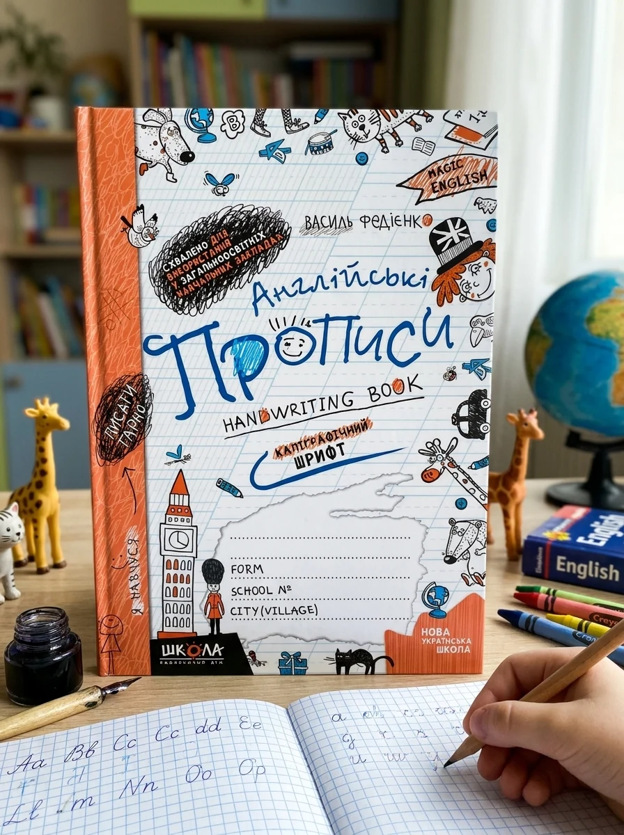 Англійські прописи. Каліграфічний шрифт. Синя графічна сітка — Підготовка до школи