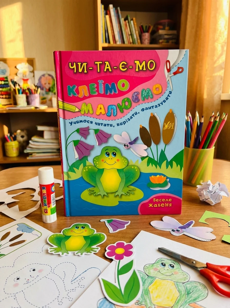 Читаємо. Клеїмо. Малюємо. Веселе жабеня — Розвивальні книги