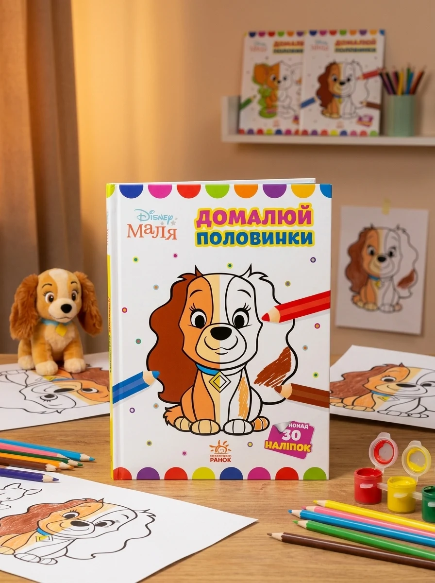 Disney Маля. Моя перша кольоровка. Леді та Бродяга. Домалюй половинки — Розвивальні книги