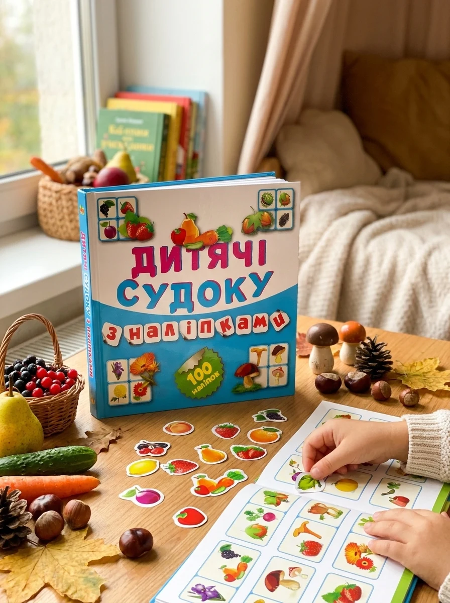 Дитячі судоку з наліпками. Фрукти, овочі. 100 наліпок — Книги з наліпками