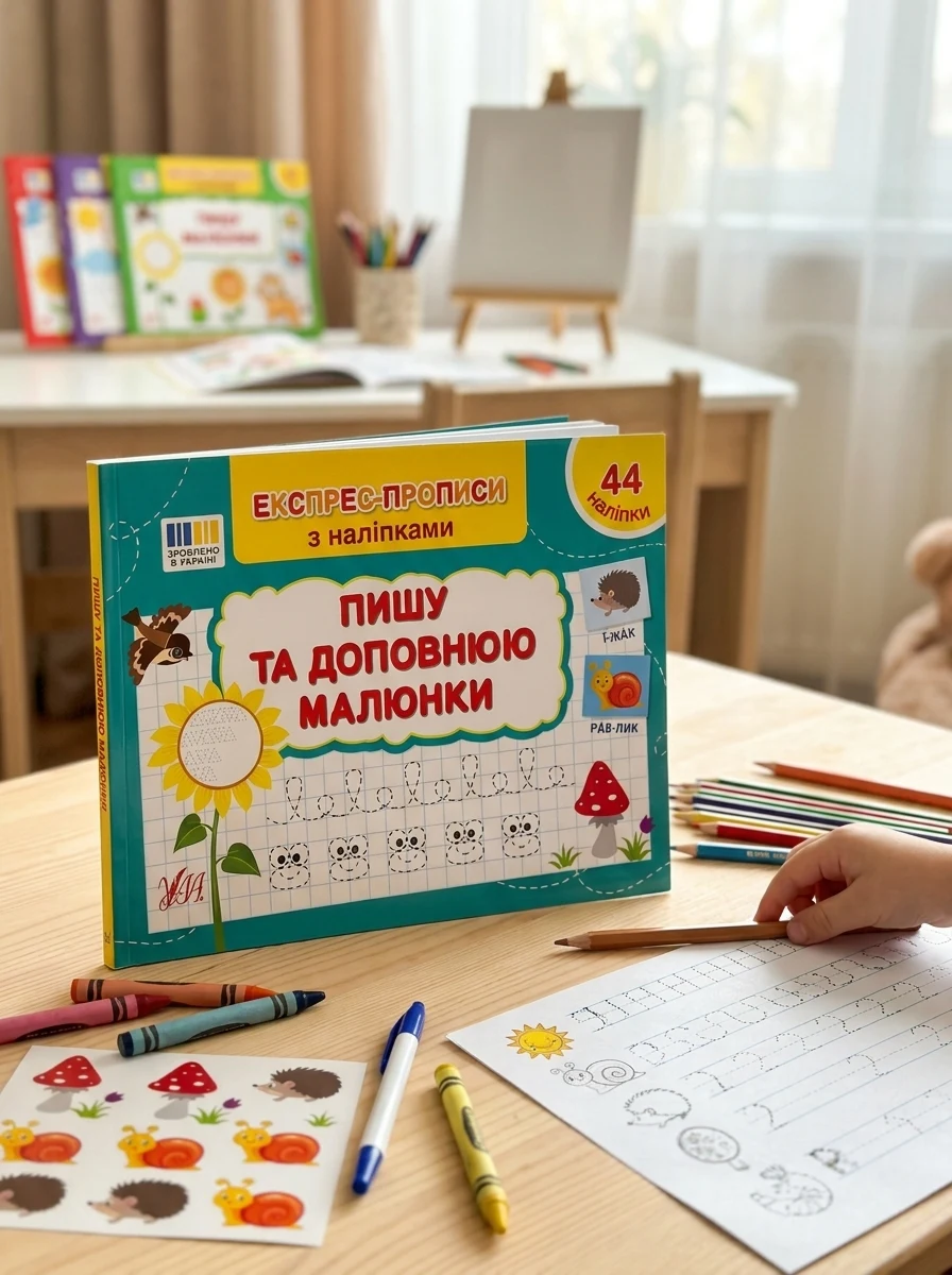 Експрес-прописи з наліпками. Пишу та доповнюю малюнки — Підготовка до школи