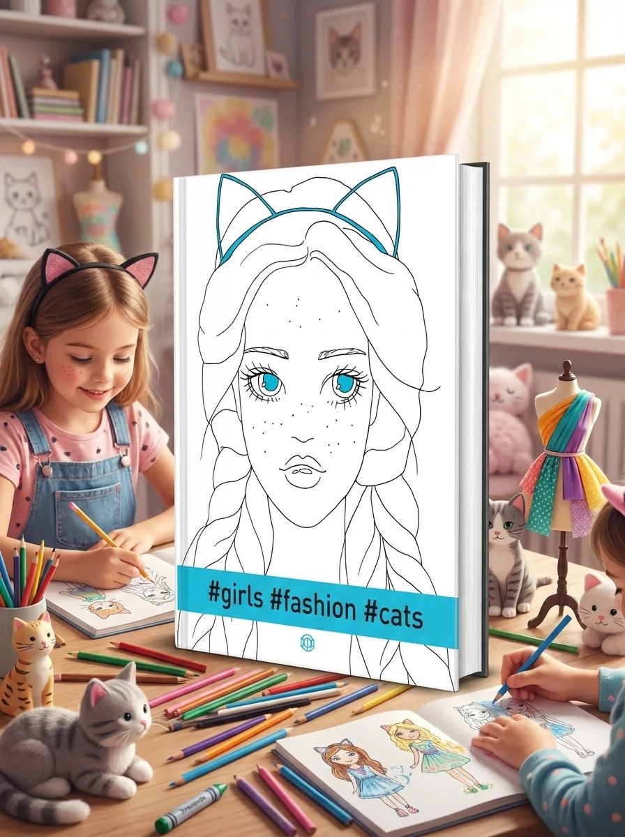 Girls. Fashion. Cats. Фешн-розмальовка — Розмальовки для дітей