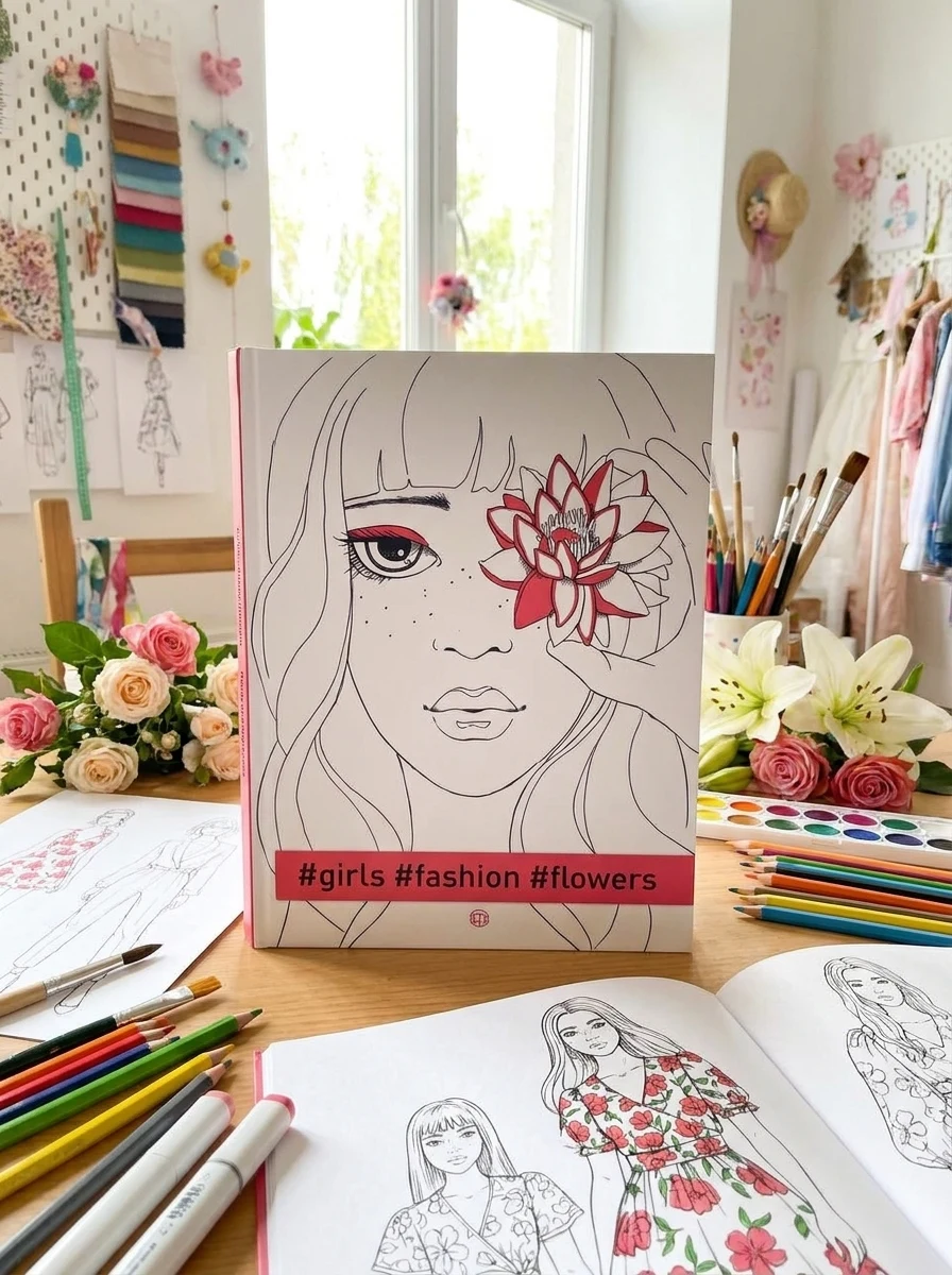 Girls. Fashion. Flowers. Фешн-розмальовка — Розмальовки для дітей