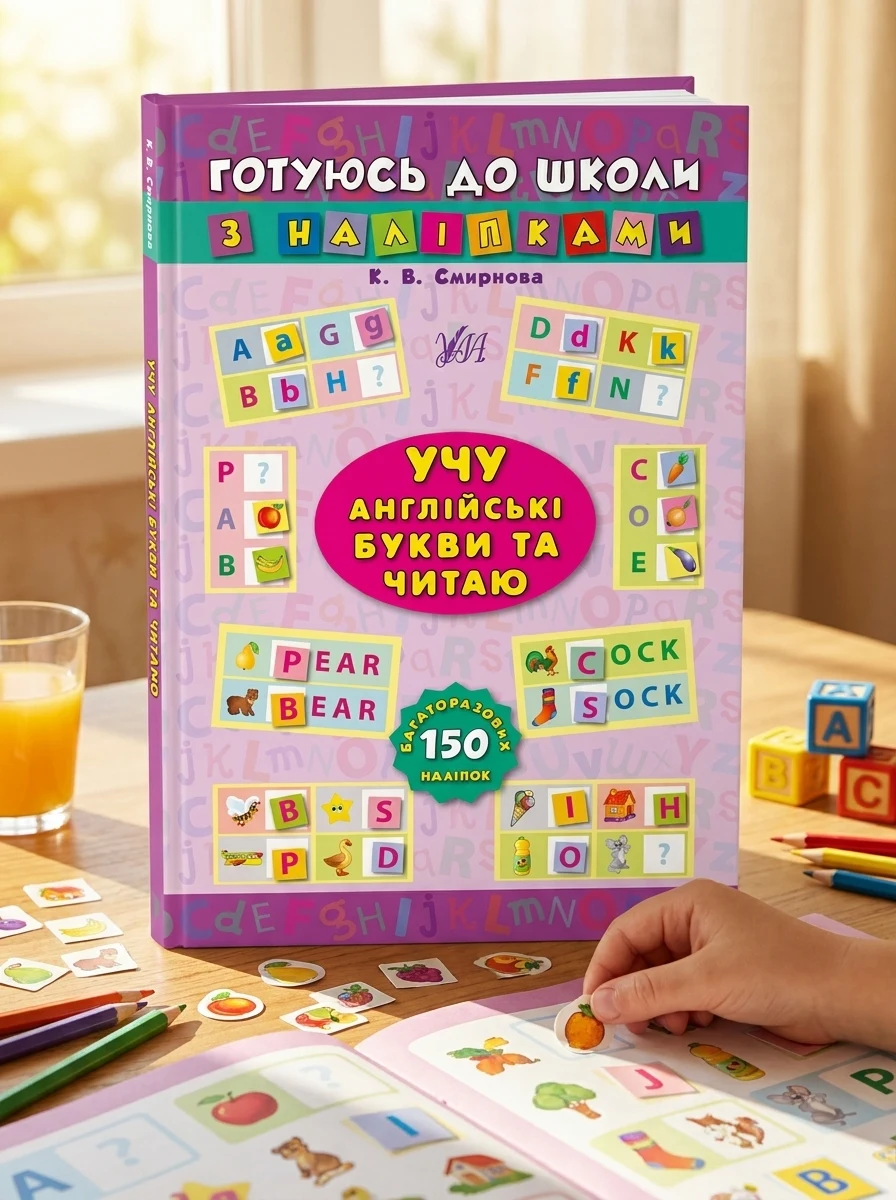 Готуюсь до школи з наліпками. Учу англійські букви та читаю — Книги з наліпками