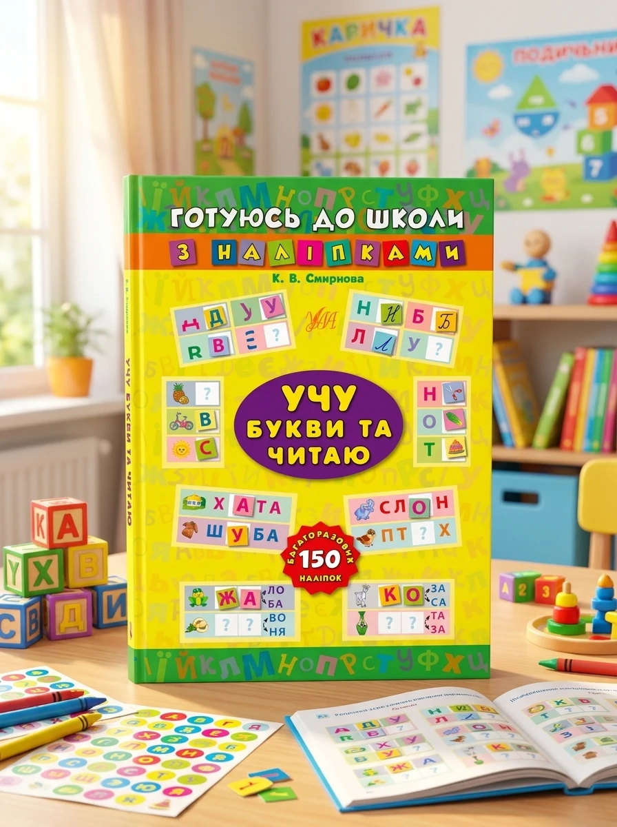 Готуюсь до школи з наліпками. Учу букви та читаю — Книги з наліпками