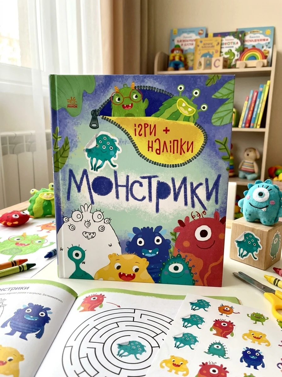 Ігри + наліпки. Монстрики — Книги з наліпками